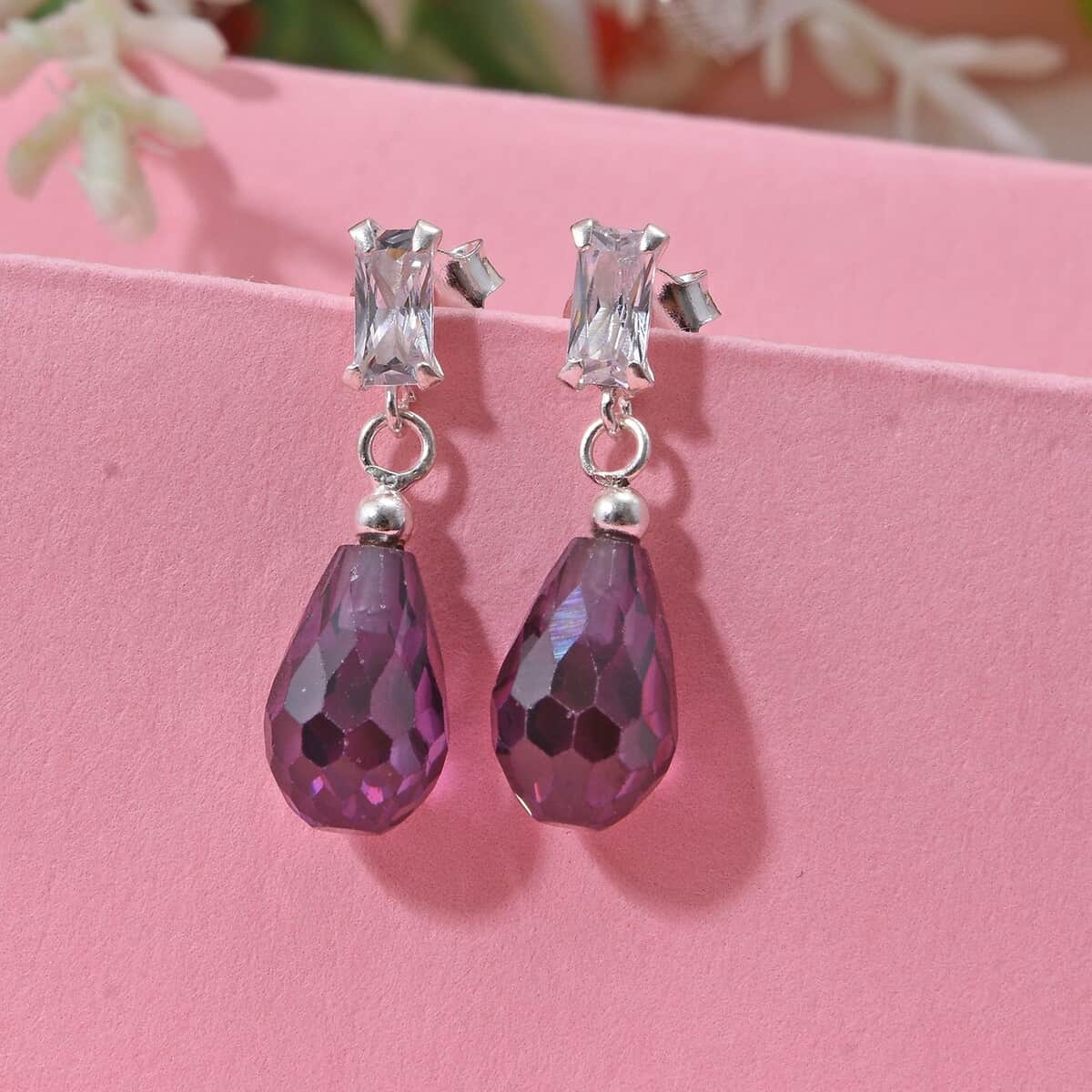 Simulated Purple and White Diamond 9.20 ctw Earrings in Sterling Silver image number 1