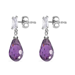 Simulated Purple and White Diamond 9.20 ctw Earrings in Sterling Silver