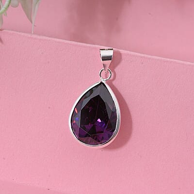 Simulated Blue Diamond Pendant in Sterling Silver