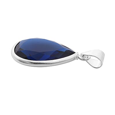 Simulated Blue Diamond Pendant in Sterling Silver