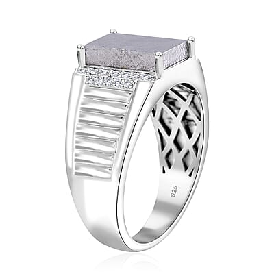 Marvelous Meteorite and Moissanite 0.30 ctw Men's Ring in Rhodium Over Sterling Silver (Size 10.0)