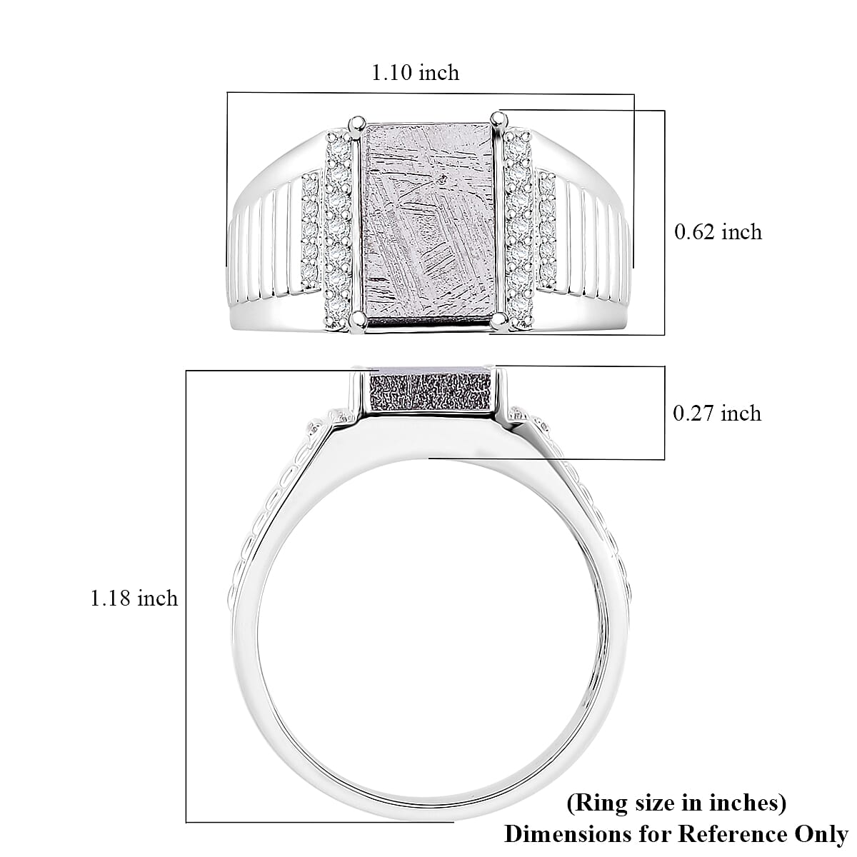Marvelous Meteorite and Moissanite 0.30 ctw Men's Ring in Rhodium Over Sterling Silver (Size 10.0)
