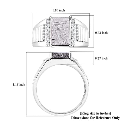 Marvelous Meteorite and Moissanite 0.30 ctw Men's Ring in Rhodium Over Sterling Silver (Size 10.0)