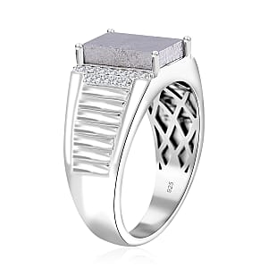 Marvelous Meteorite and Moissanite 0.30 ctw Men's Ring in Rhodium Over Sterling Silver (Size 14.0)