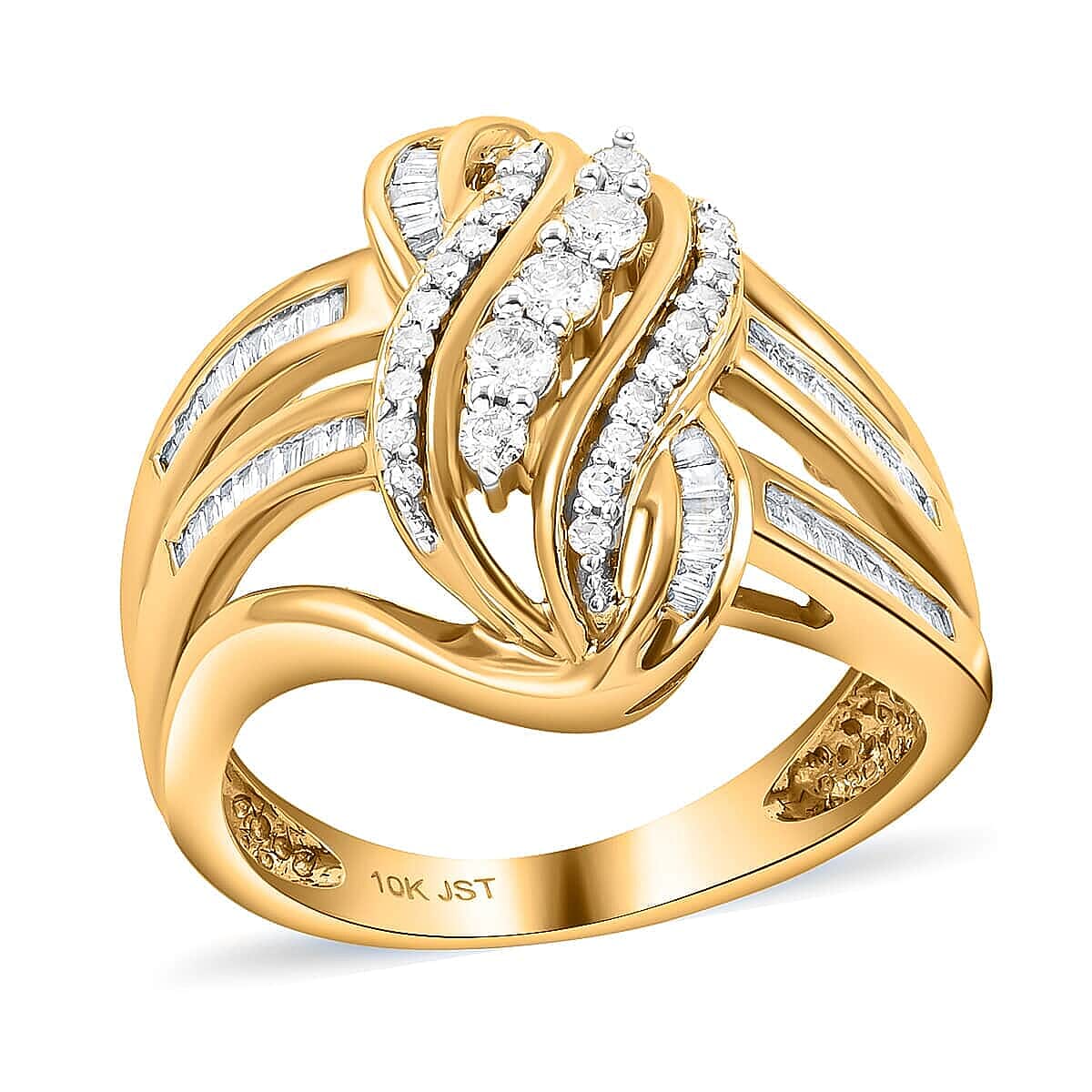 NY Closeout I3 Diamond 0.50 ctw Swirl Fashion Band Ring in 10K Yellow Gold (Size 5.0) 5 Grams
