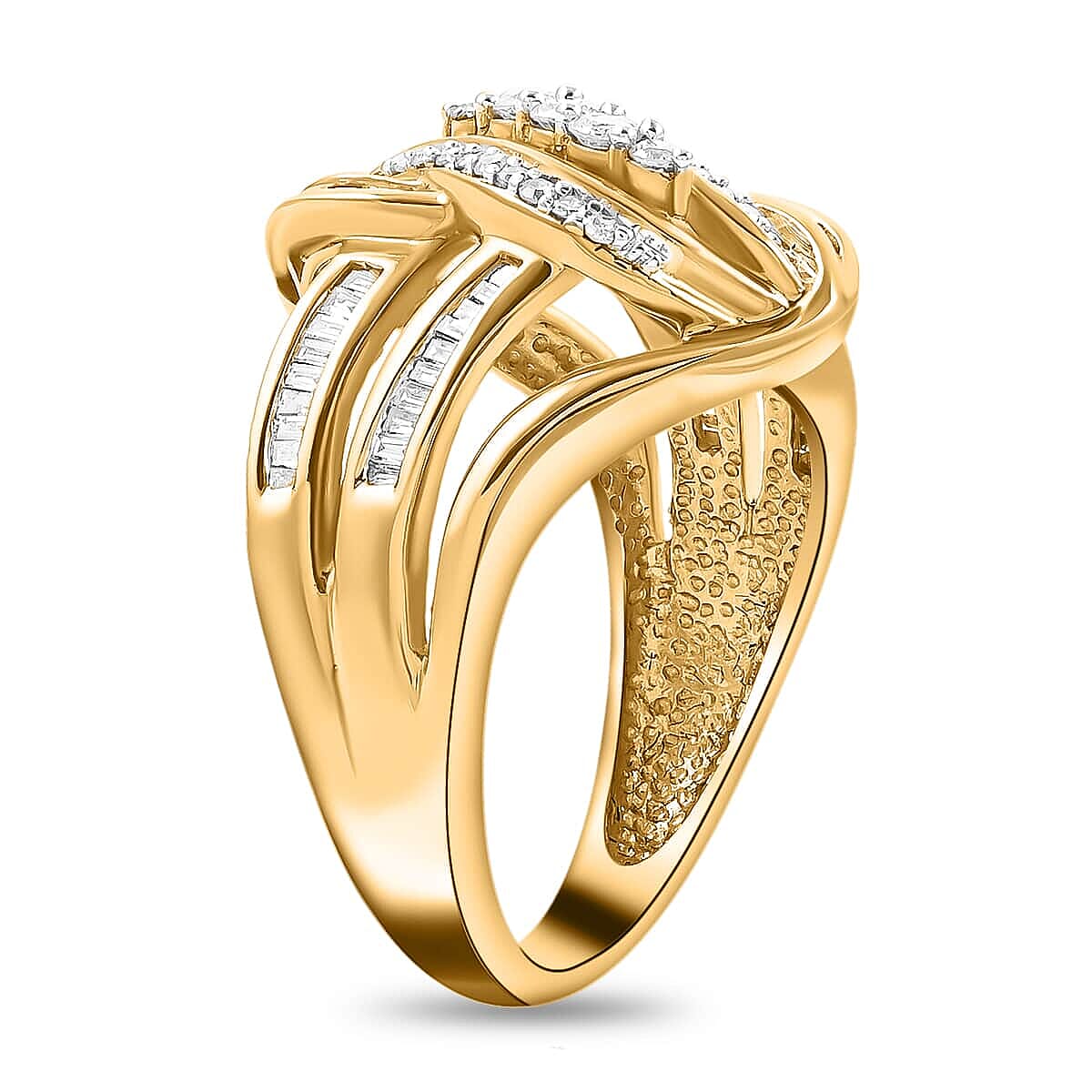 NY Closeout I3 Diamond 0.50 ctw Swirl Fashion Band Ring in 10K Yellow Gold (Size 5.0) 5 Grams image number 3