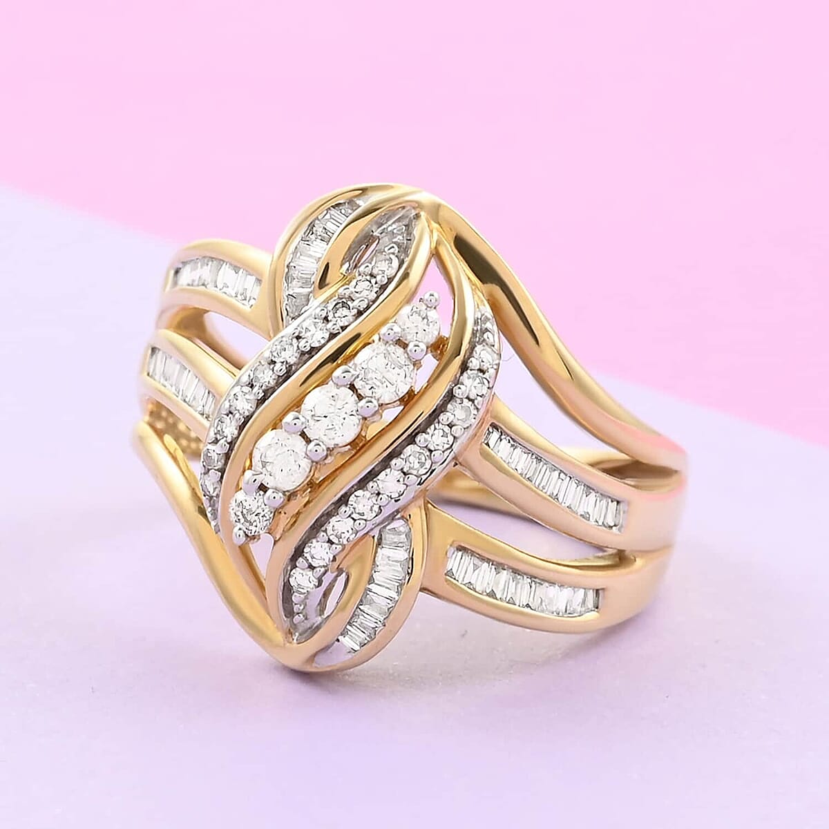 NY Closeout I3 Diamond 0.50 ctw Swirl Fashion Band Ring in 10K Yellow Gold (Size 5.5) 5 Grams image number 1
