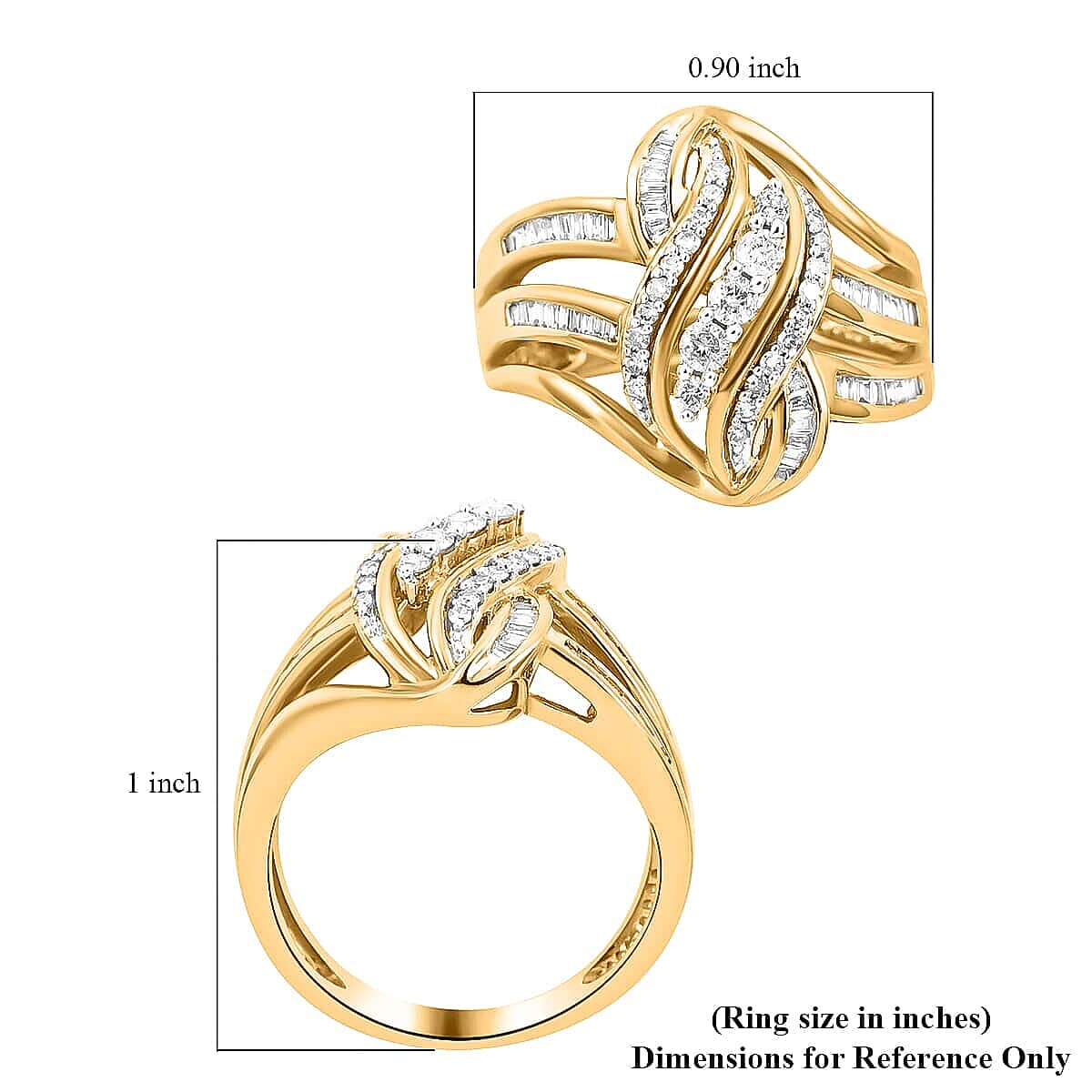 NY Closeout I3 Diamond 0.50 ctw Swirl Fashion Band Ring in 10K Yellow Gold (Size 6.5) 5 Grams image number 4