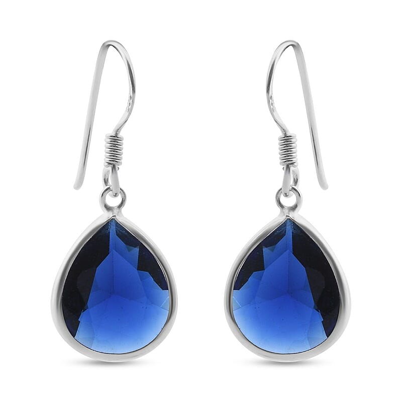 Simulated Blue Diamond Drop Earrings in Sterling Silver