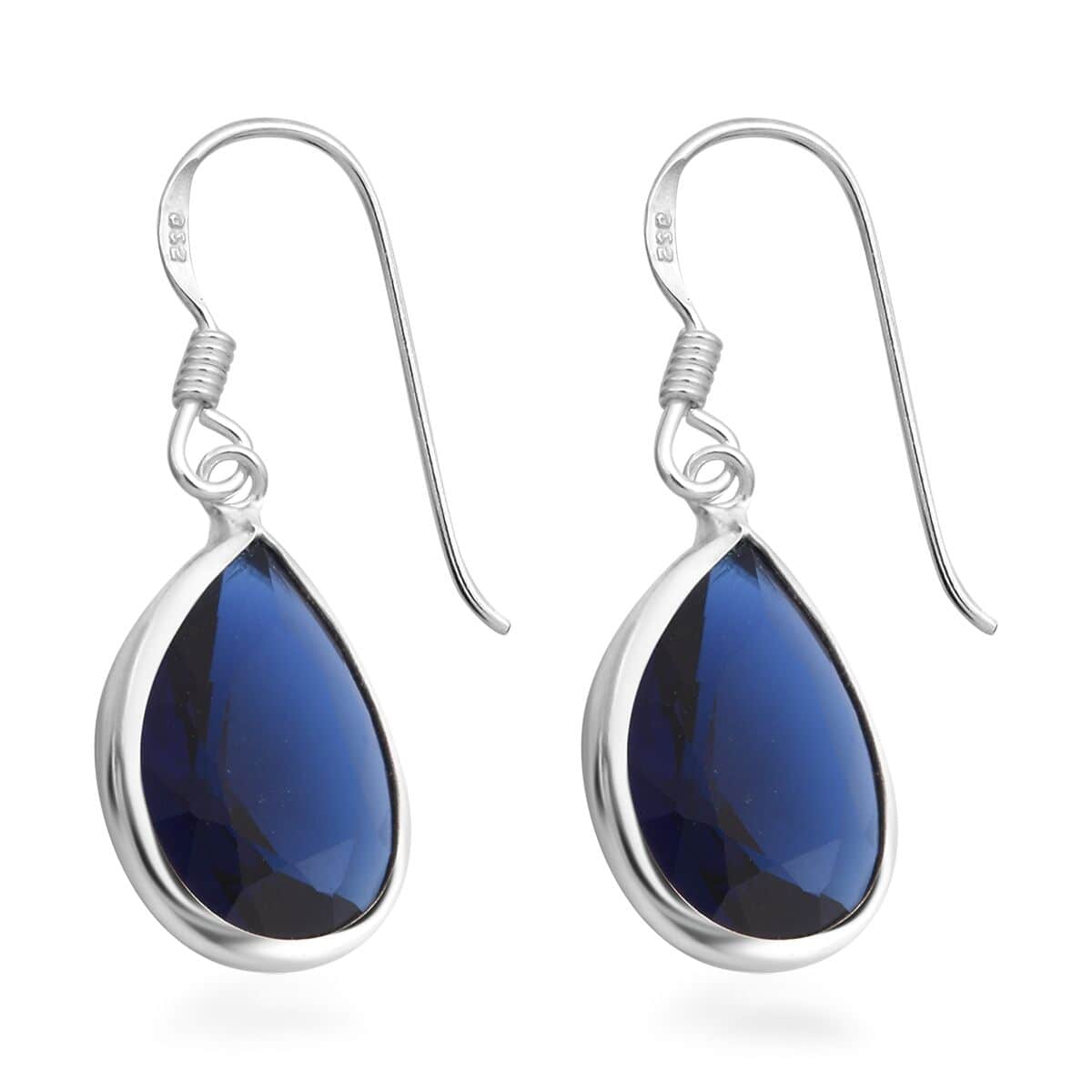 Simulated Blue Diamond Drop Earrings in Sterling Silver image number 2