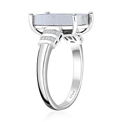 Marvelous Meteorite and Diamond 0.18 ctw Statement Ring in Rhodium Over Sterling Silver (Size 10.0)