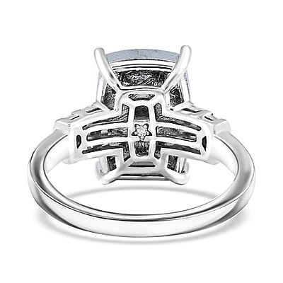 Marvelous Meteorite and Diamond 0.18 ctw Statement Ring in Rhodium Over Sterling Silver (Size 10.0)