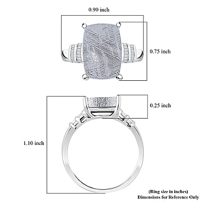 Marvelous Meteorite and Diamond 0.18 ctw Statement Ring in Rhodium Over Sterling Silver (Size 10.0)