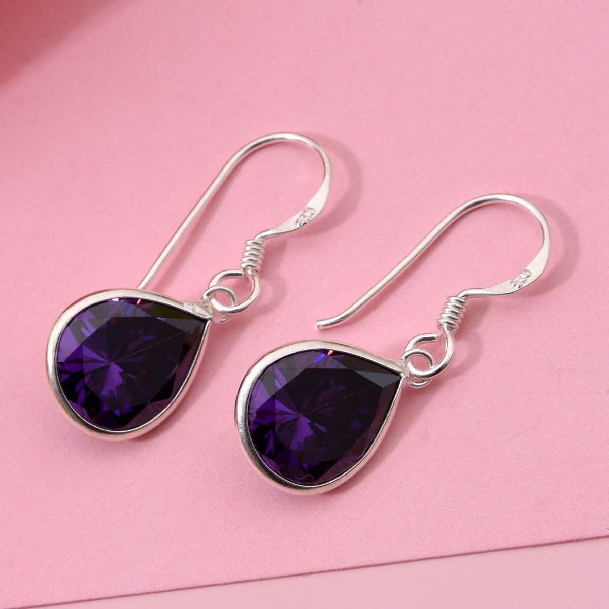 Simulated Purple Diamond Drop Earrings in Sterling Silver image number 1