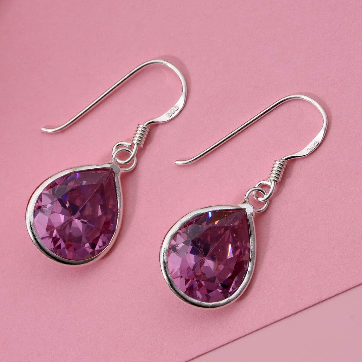 Simulated Pink Diamond Drop Earrings in Sterling Silver image number 1