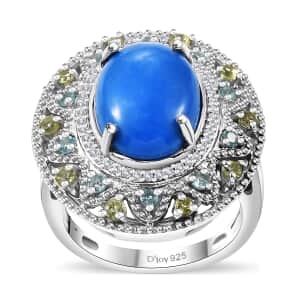 Ceruleite and Multi Gemstone 6.10 ctw Celestial Garden Ring in Rhodium Over Sterling Silver (Size 10.0)