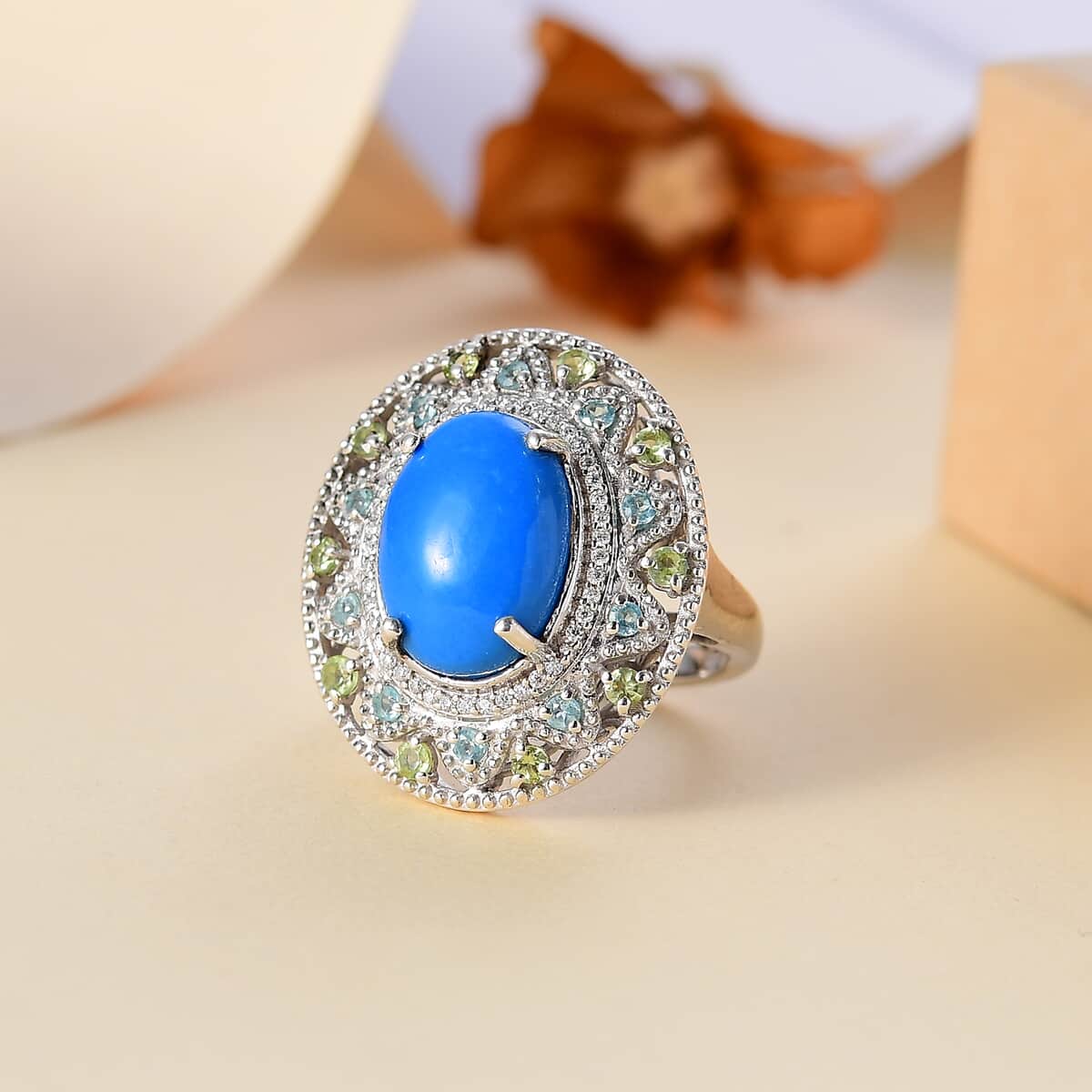 Ceruleite and Multi Gemstone 6.10 ctw Celestial Garden Ring in Rhodium Over Sterling Silver (Size 10.0) image number 1