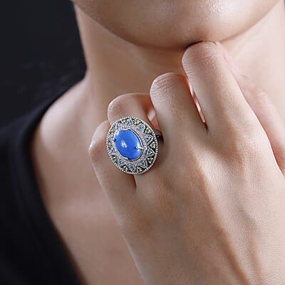 Ceruleite and Multi Gemstone 6.10 ctw Celestial Garden Ring in Rhodium Over Sterling Silver (Size 10.0)