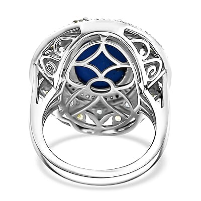 Ceruleite and Multi Gemstone 6.10 ctw Celestial Garden Ring in Rhodium Over Sterling Silver (Size 10.0)