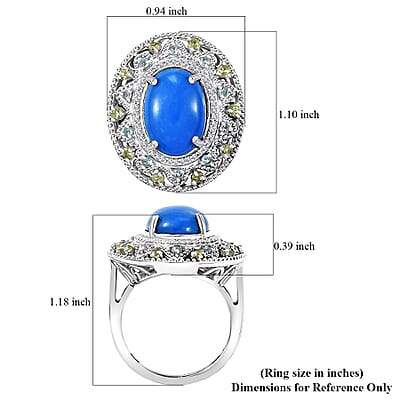 Ceruleite and Multi Gemstone 6.10 ctw Celestial Garden Ring in Rhodium Over Sterling Silver (Size 10.0)