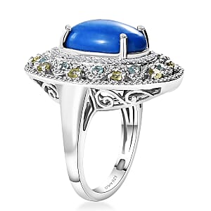D'Joy Ceruleite and Multi Gemstone 6.10 ctw Celestial Garden Ring in Rhodium Over Sterling Silver (Size 6.0)