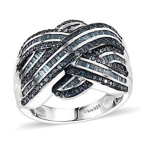Blue Diamond 1.50 ctw Criss Cross Ring in Rhodium Over Sterling Silver (Size 10.0)
