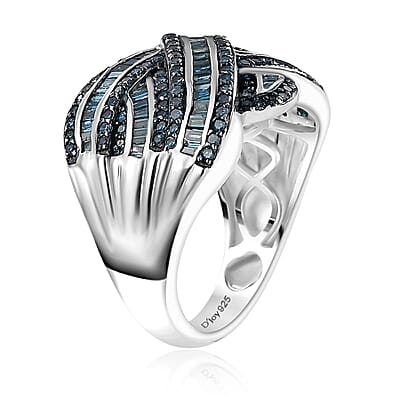D'Joy Blue Diamond 1.50 ctw Criss Cross Ring in Rhodium Over Sterling Silver (Size 10.0)
