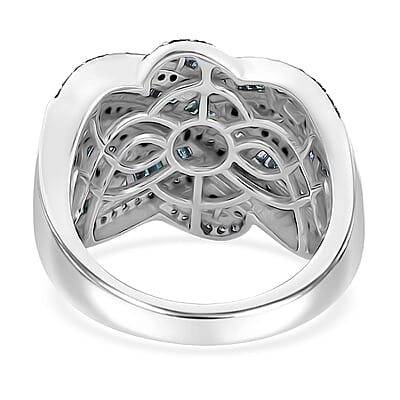 D'Joy Blue Diamond 1.50 ctw Criss Cross Ring in Rhodium Over Sterling Silver (Size 10.0)