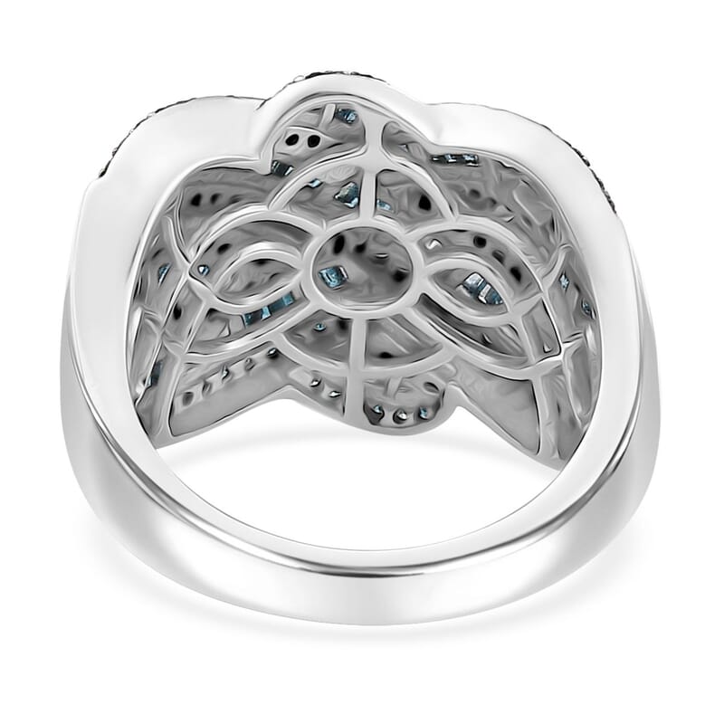 D'Joy Blue Diamond 1.50 ctw Criss Cross Ring in Rhodium Over Sterling Silver (Size 10.0)