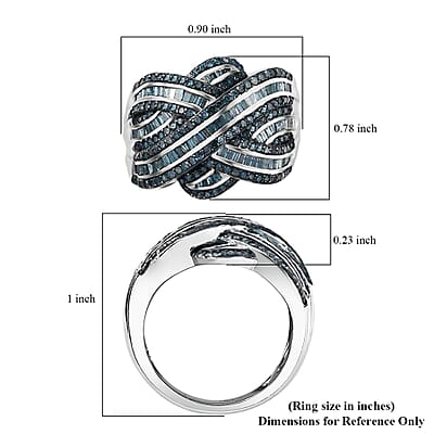 D'Joy Blue Diamond 1.50 ctw Criss Cross Ring in Rhodium Over Sterling Silver (Size 10.0)