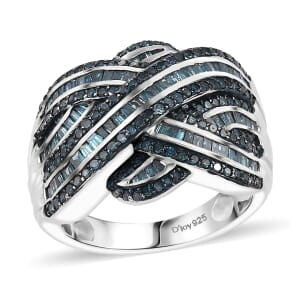 Blue Diamond 1.50 ctw Criss Cross Ring in Rhodium Over Sterling Silver (Size 6.0)