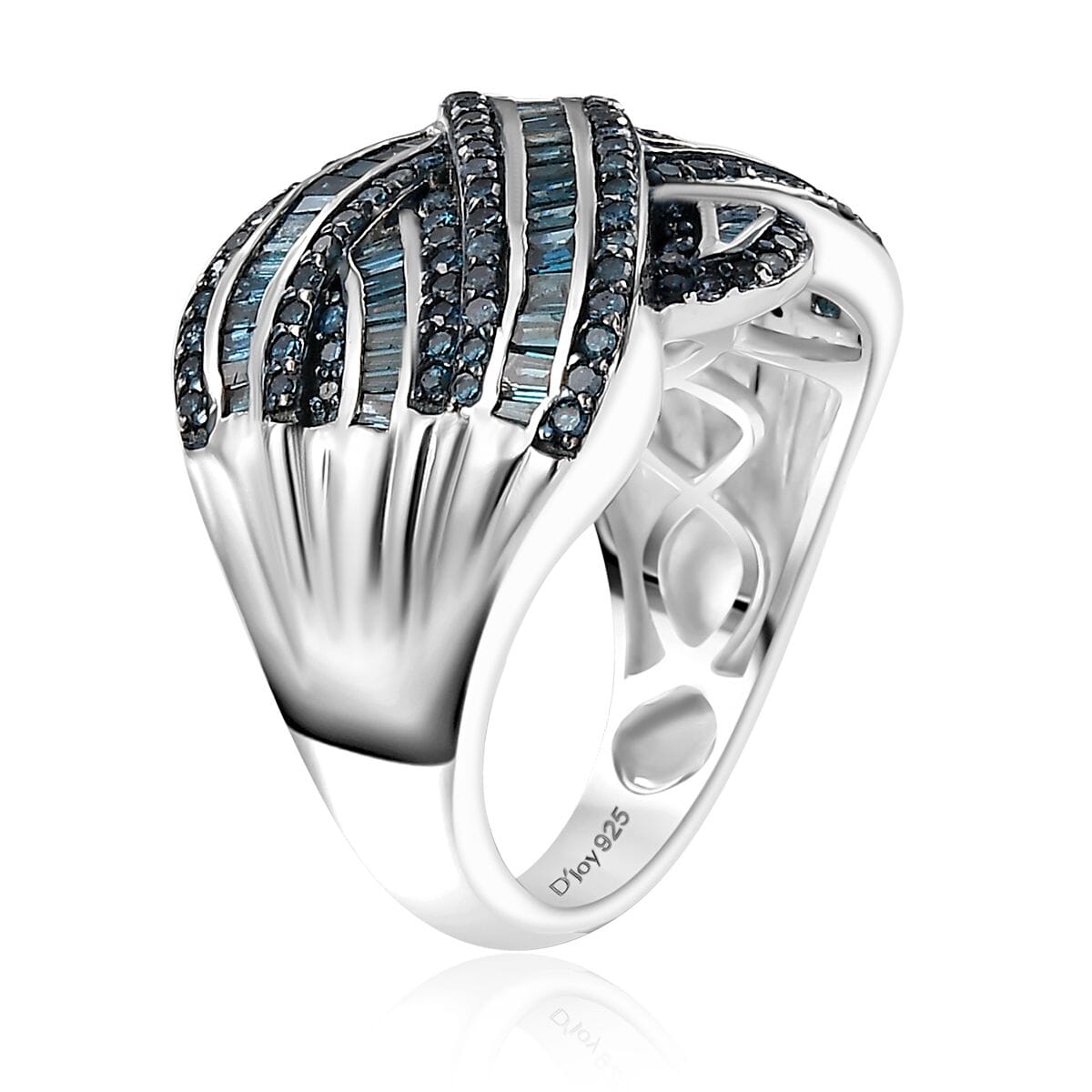 Blue Diamond 1.50 ctw Criss Cross Ring in Rhodium Over Sterling Silver (Size 6.0) image number 3