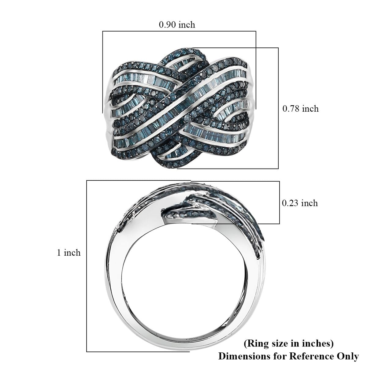 Blue Diamond 1.50 ctw Criss Cross Ring in Rhodium Over Sterling Silver (Size 6.0) image number 5
