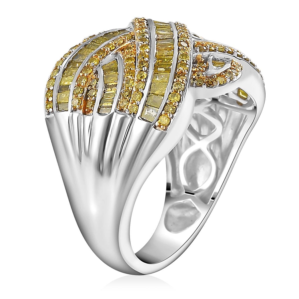 D'Joy Yellow Diamond 1.50 ctw Criss Cross Ring in Rhodium Over Sterling Silver (Size 10.0) image number 3