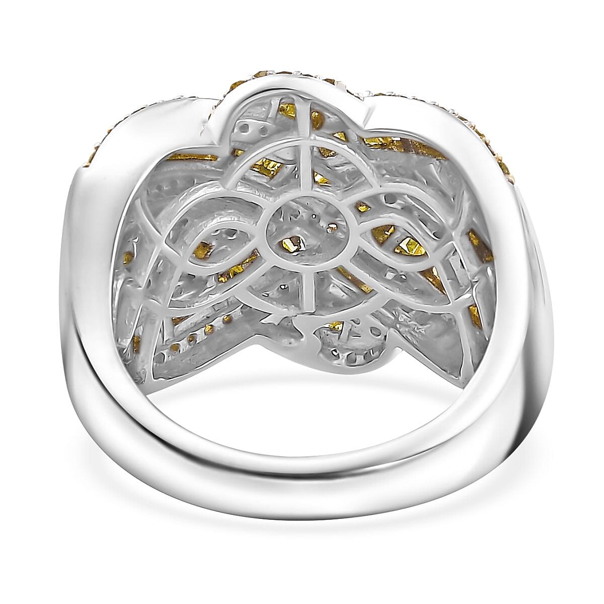 D'Joy Yellow Diamond 1.50 ctw Criss Cross Ring in Rhodium Over Sterling Silver (Size 10.0) image number 4