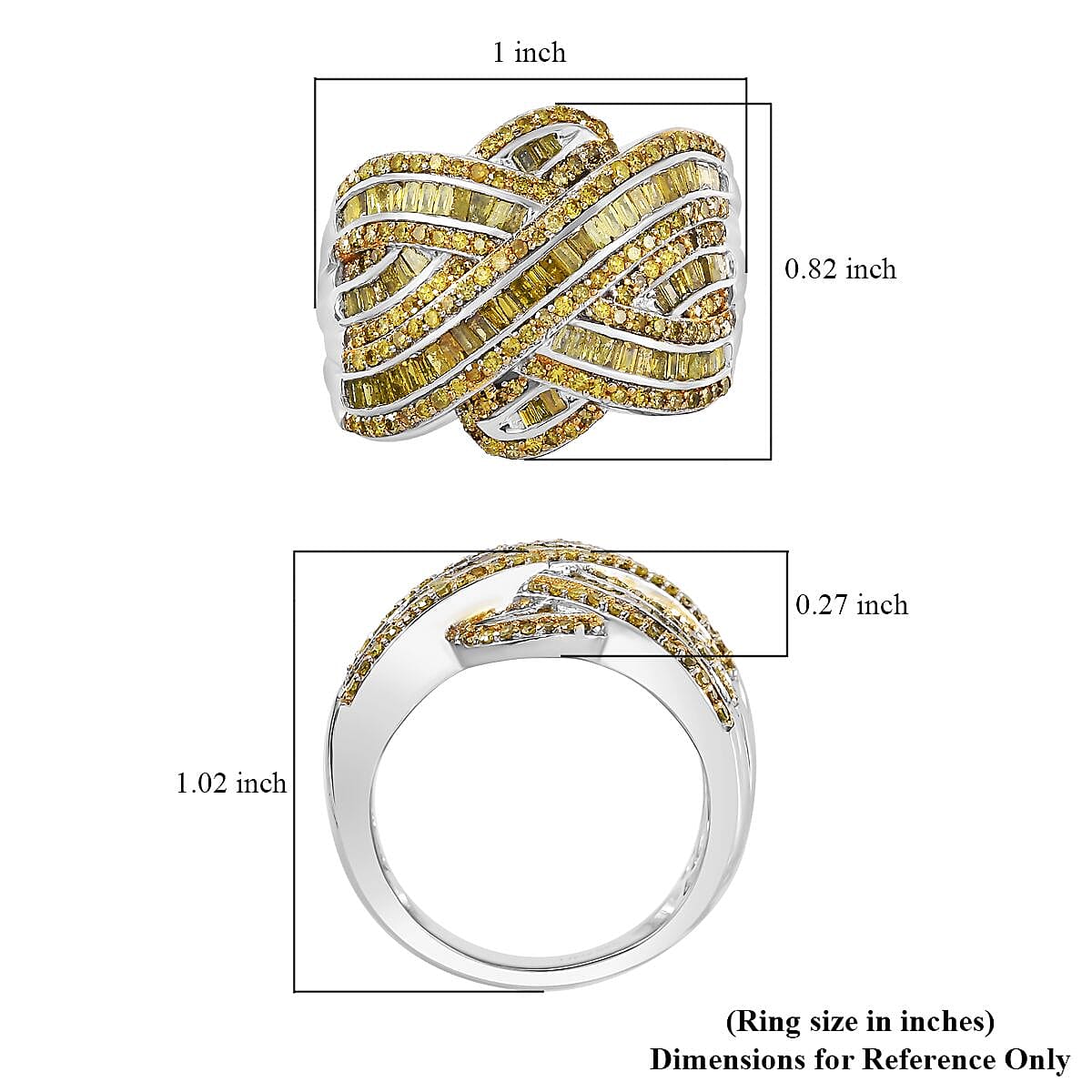 D'Joy Yellow Diamond 1.50 ctw Criss Cross Ring in Rhodium Over Sterling Silver (Size 10.0) image number 5