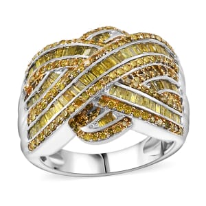 Yellow Diamond 1.50 ctw Criss Cross Ring in Rhodium Over Sterling Silver (Size 8.0)