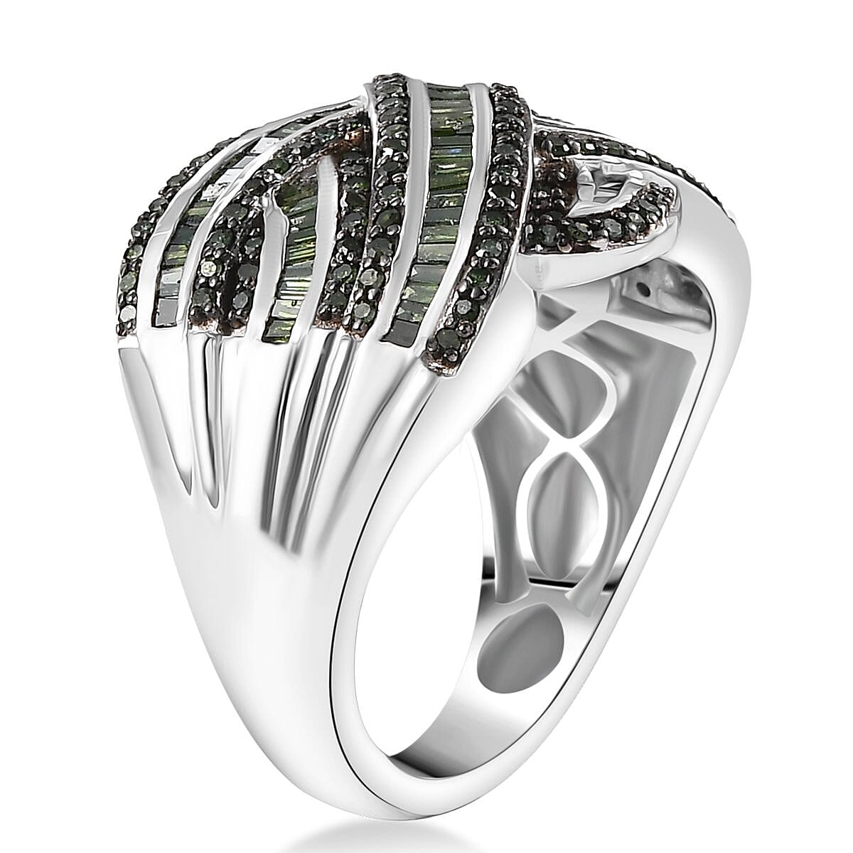 D'Joy Green Diamond 1.50 ctw Criss Cross Ring in Rhodium Over Sterling Silver (Size 6.0) image number 3
