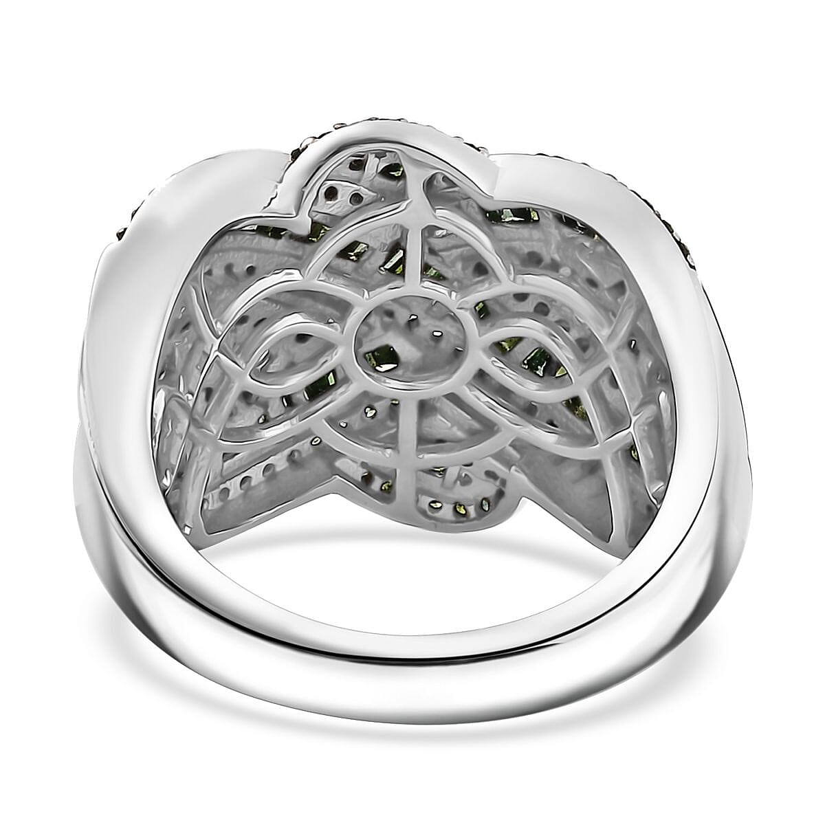 D'Joy Green Diamond 1.50 ctw Criss Cross Ring in Rhodium Over Sterling Silver (Size 6.0) image number 4