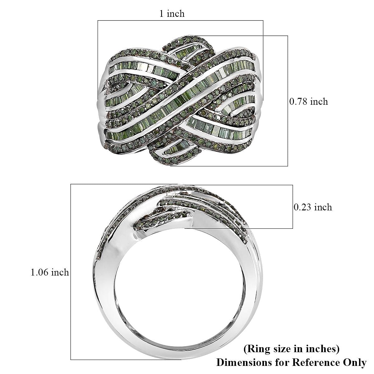 D'Joy Green Diamond 1.50 ctw Criss Cross Ring in Rhodium Over Sterling Silver (Size 6.0) image number 5