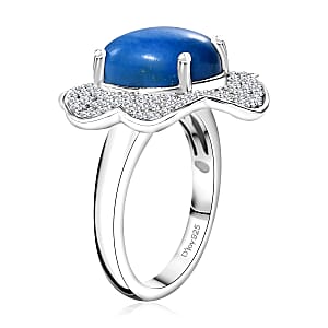 D'Joy Ceruleite and White Zircon 5.40 ctw Flower Ring in Rhodium Over Sterling Silver (Size 10.0)