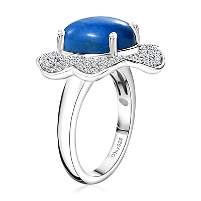 D'Joy Ceruleite and White Zircon 5.40 ctw Flower Ring in Rhodium Over Sterling Silver (Size 10.0)