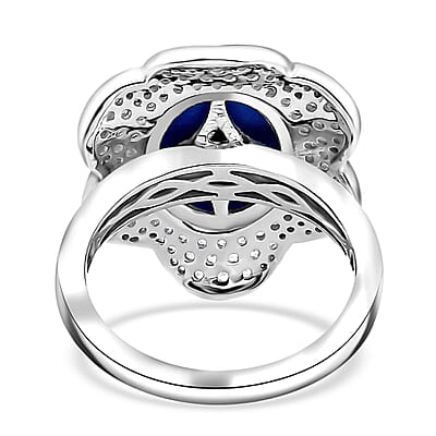 D'Joy Ceruleite and White Zircon 5.40 ctw Flower Ring in Rhodium Over Sterling Silver (Size 10.0)