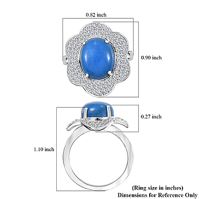 D'Joy Ceruleite and White Zircon 5.40 ctw Flower Ring in Rhodium Over Sterling Silver (Size 10.0)