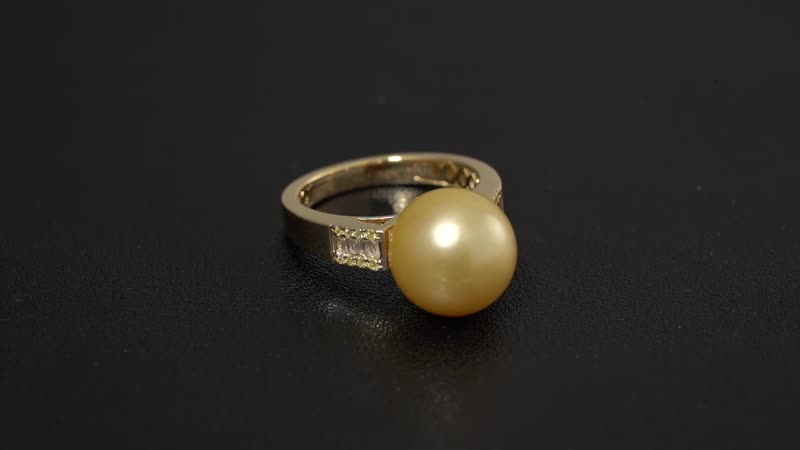 Epic Deal Luxoro 14K Yellow Gold South Sea Golden Cultured Pearl 11-12mm, Natural Yellow and White Diamond Ring (Size 10.0) 0.15 ctw