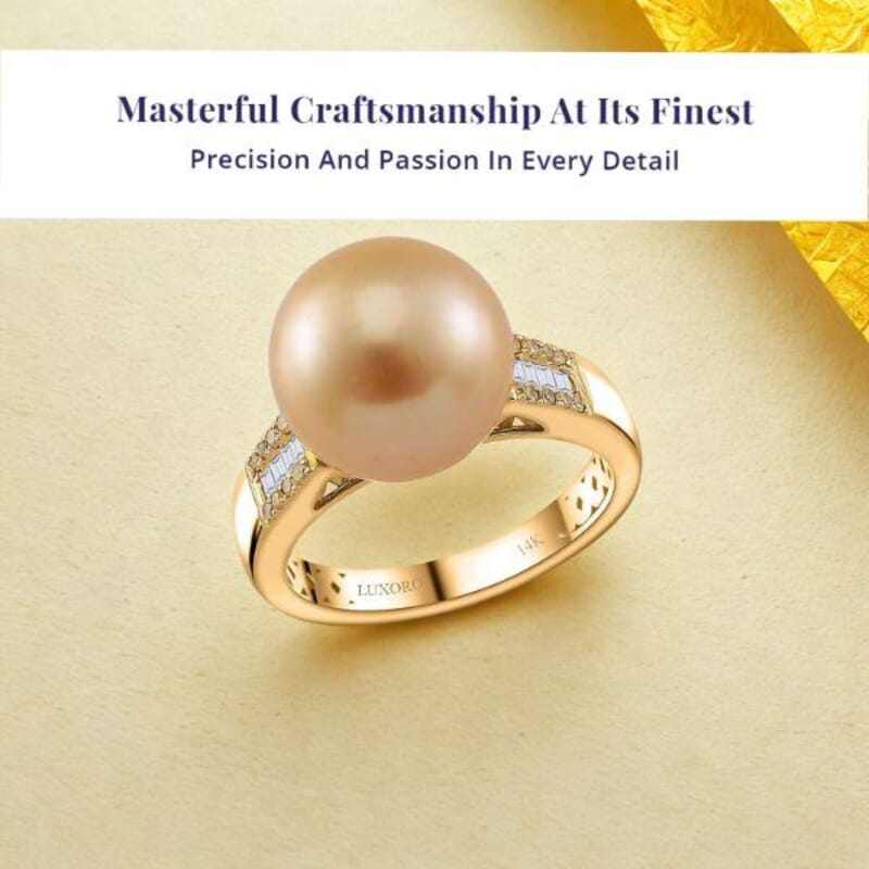 Luxoro South Sea Golden Cultured Pearl, Natural Yellow and White Diamond 0.12 ctw Ring in 14K Yellow Gold (Size 10.0)