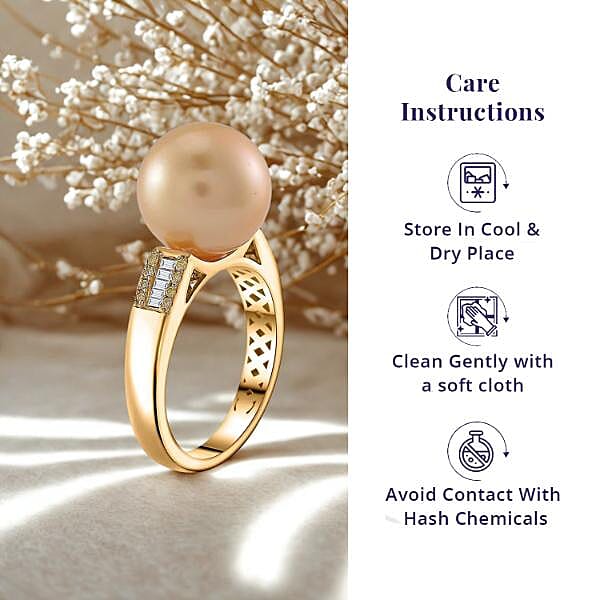 Luxoro South Sea Golden Cultured Pearl, Natural Yellow and White Diamond 0.12 ctw Ring in 14K Yellow Gold (Size 10.0)