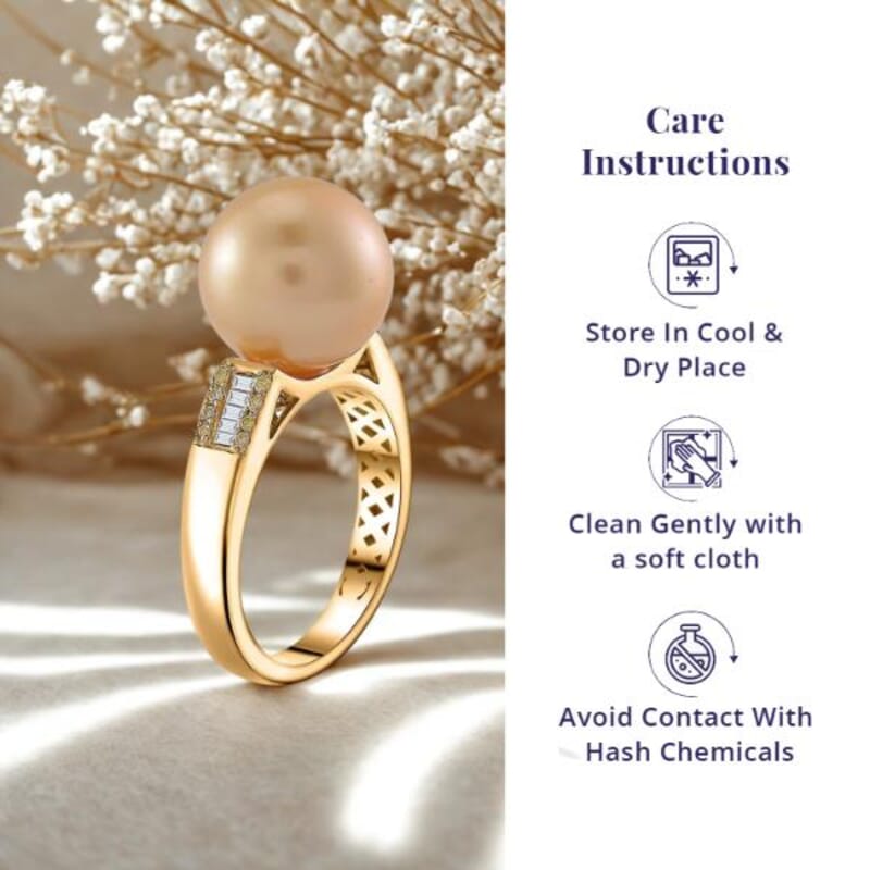 Luxoro South Sea Golden Cultured Pearl, Natural Yellow and White Diamond 0.12 ctw Ring in 14K Yellow Gold (Size 10.0)