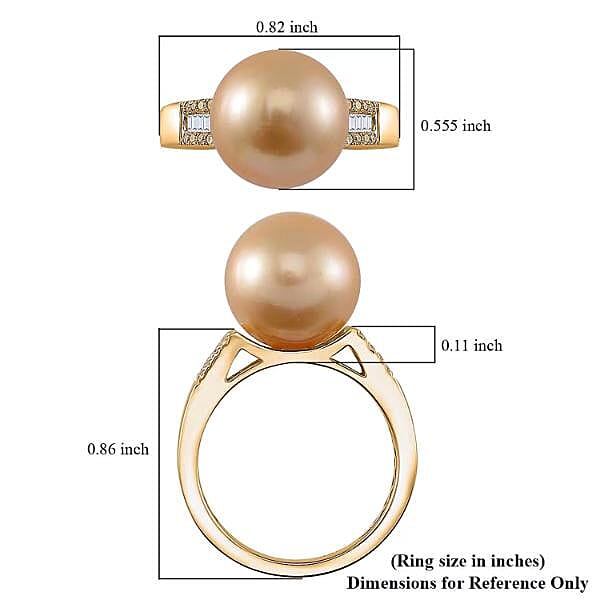 Luxoro South Sea Golden Cultured Pearl, Natural Yellow and White Diamond 0.12 ctw Ring in 14K Yellow Gold (Size 10.0)
