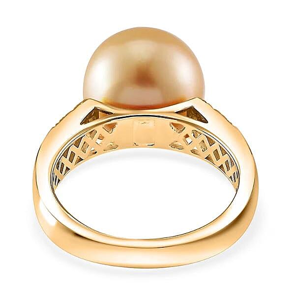 Luxoro South Sea Golden Cultured Pearl, Natural Yellow and White Diamond 0.12 ctw Ring in 14K Yellow Gold (Size 10.0)